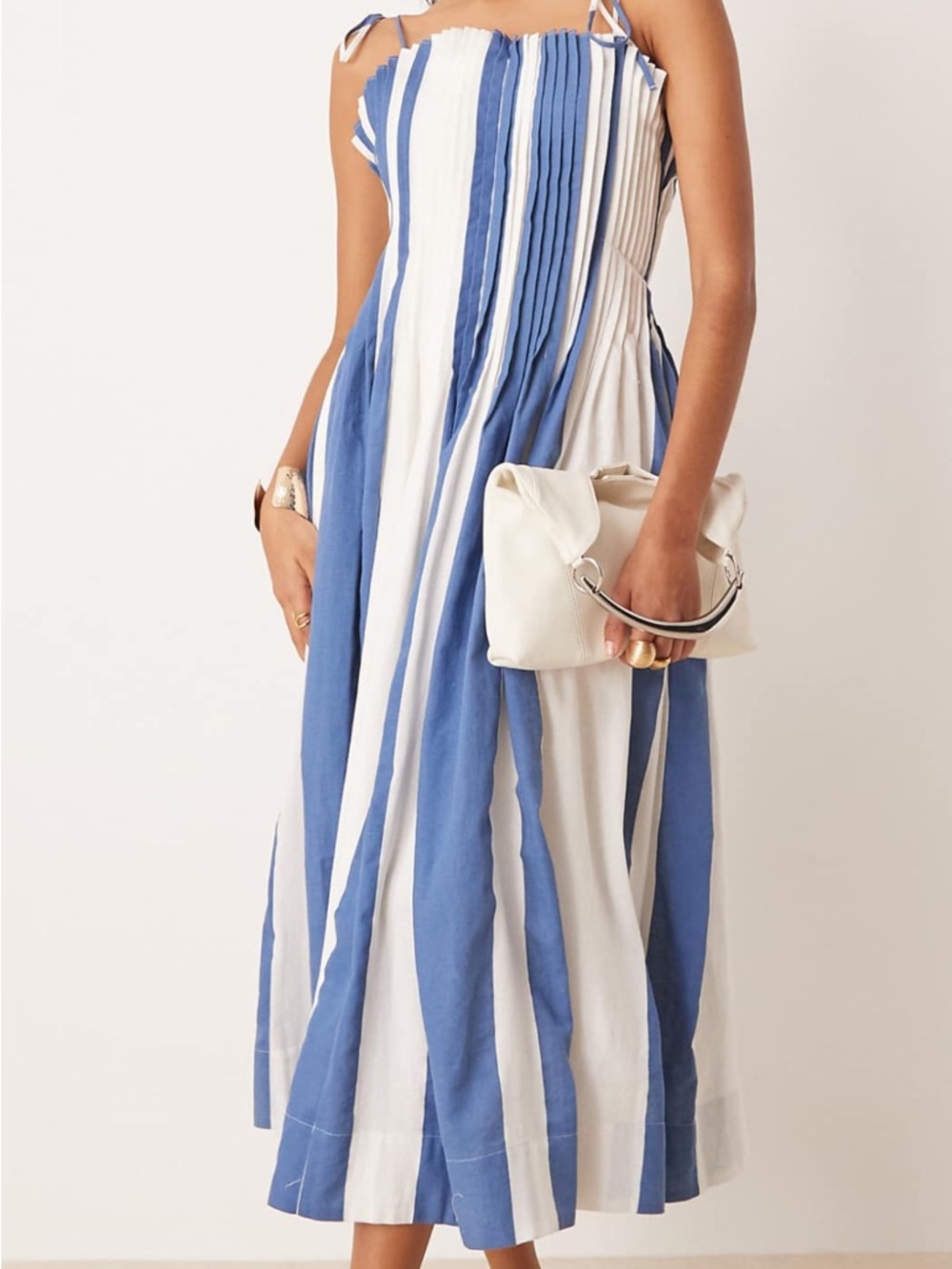 ASOS 🩵 Blue and White Striped Tie-Shoulder Midi Jumpsuit